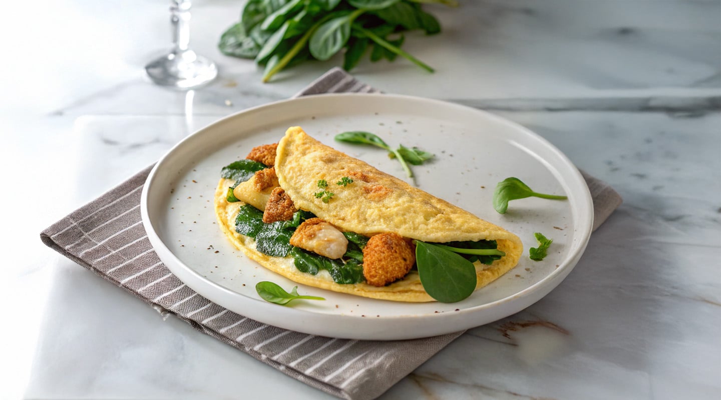 Receta de omelette de nuggets de pollo y espinaca
